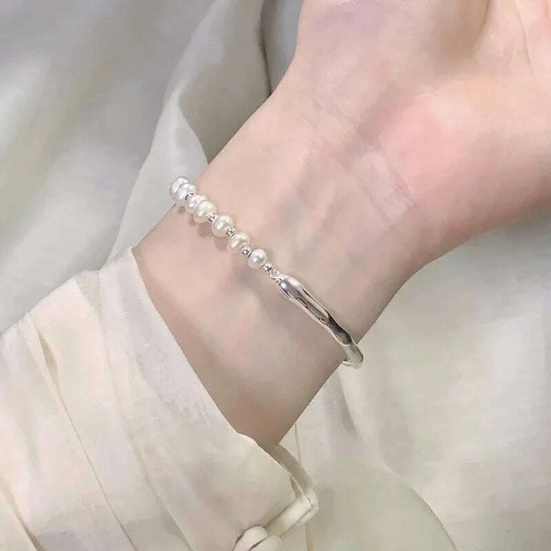 Vintage 925 Sterling Silver Pearl Bracelet for Women