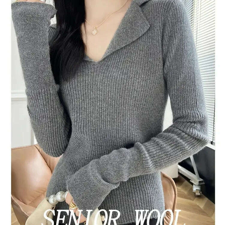 European Cargo Wool Sweater: Slim Knit, V-Lapel, Autumn/Winter Top - D&M Boutique