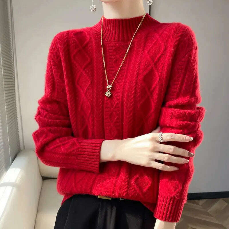 DjzDsm Turtleneck Sweater: 100% Merino Wool, Check Knit - D&M Boutique