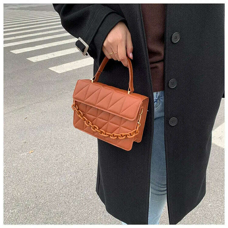 Plaid Square Crossbody Bag with Chain - Stylish & Compact