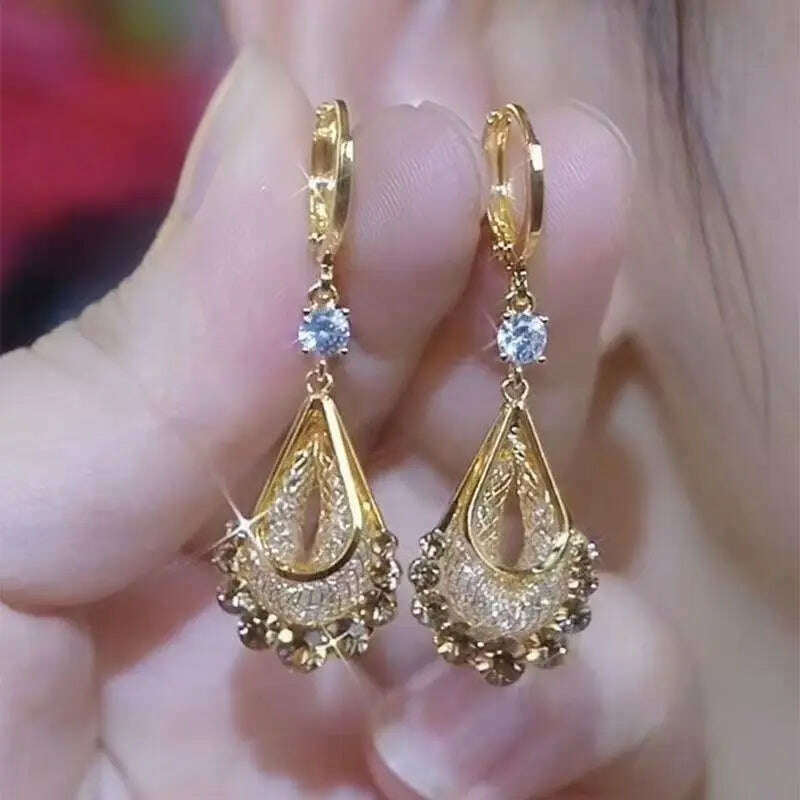 2 Pcs Elegant Geometric Water Drop Gold Color Earrings
