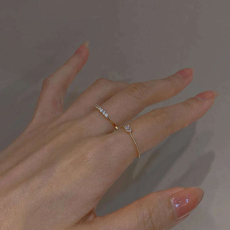 Luxury Zircon Heart Rings for Women Opening Adjustable Weave Rhinestone Ring Engagement Wedding Jewelry Fashion Girlfriend Gifts