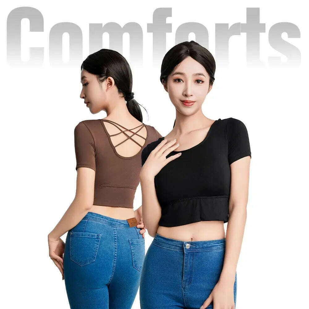 2024 Backless Crop Top: Built-In Bra, Slim Fit Tee - D&M Boutique