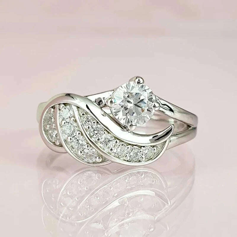 New Fashion Angel Wings Inlaid Zircon Women's Ring Electroplating Silver Color Glossy Rhinestone Creative Ladies Jewelry Jewelry