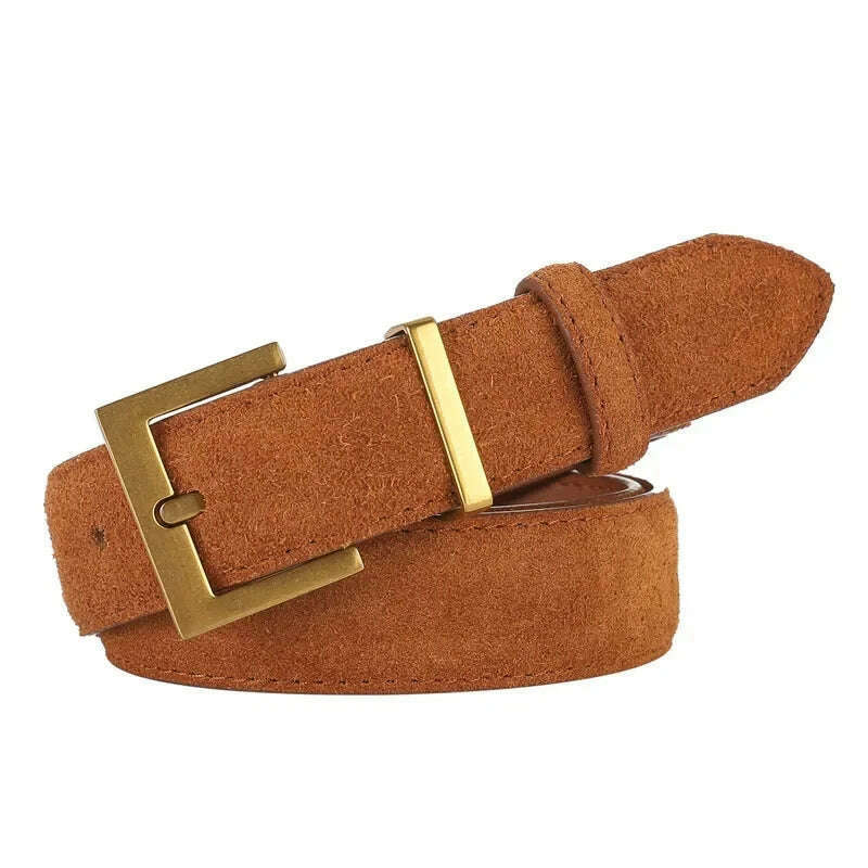 Casual Genuine Leather Belt with Gold Buckle