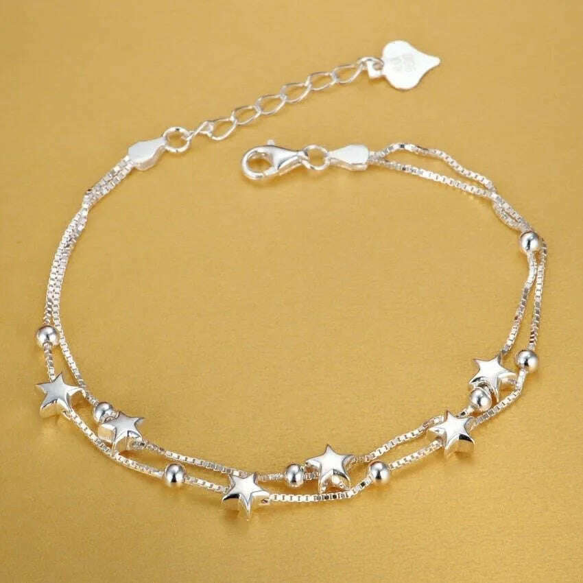Fine 925 Sterling Silver Star Chain Bracelet for Women