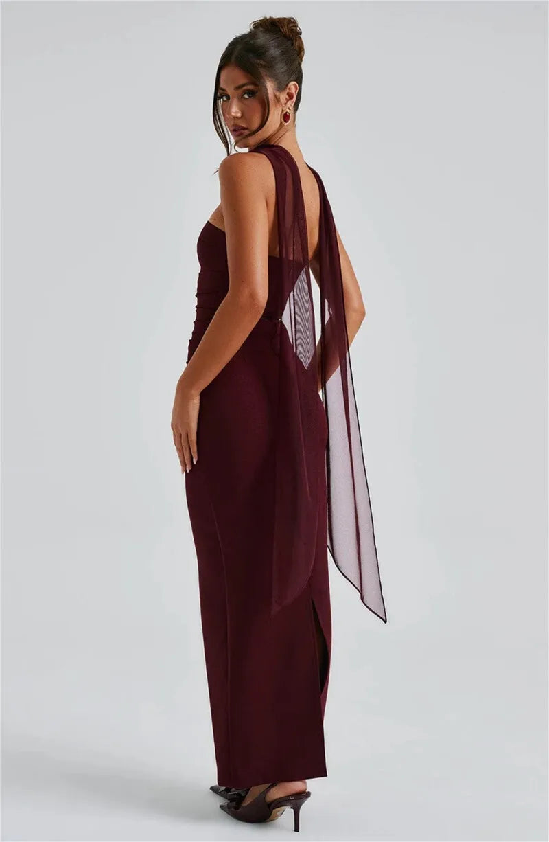 Mozision Scarf Collar Strapless Sexy Maxi Dress For Women Fashion Off-shoulder Backless Bodycon Club Party Long Dress Elegant