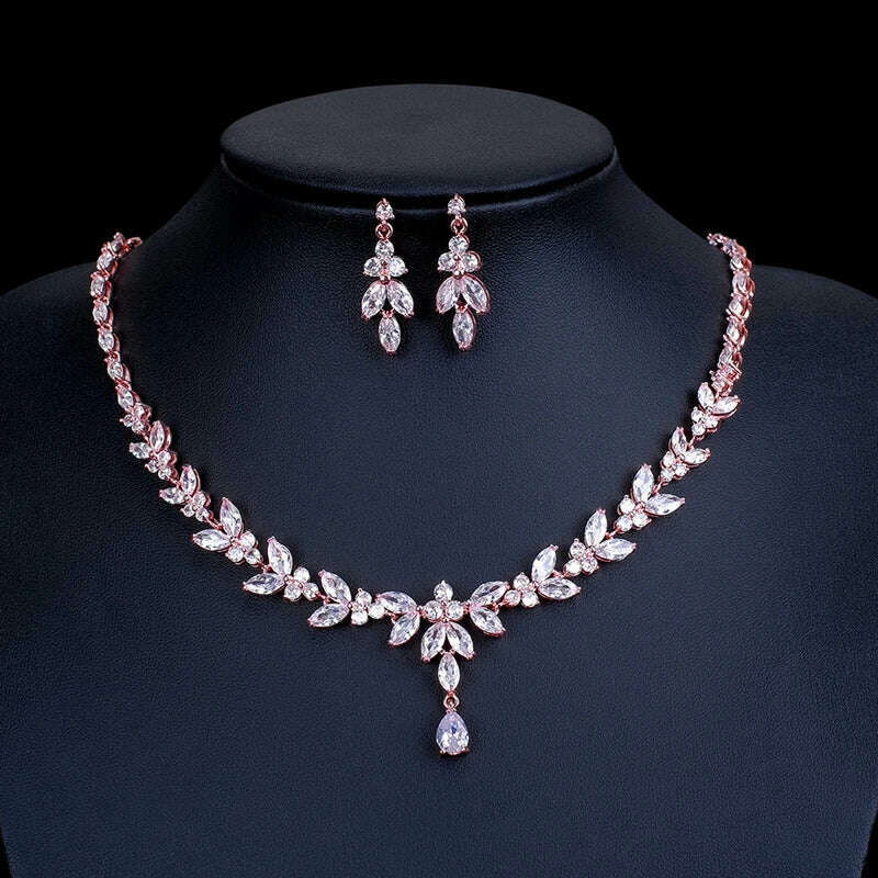Ekopdee Luxury Brilliant Cubic Zirconia Necklace Set Earrings Rings Women CZ Light Drop Bridal Wedding Jewelry Sets 2022 New
