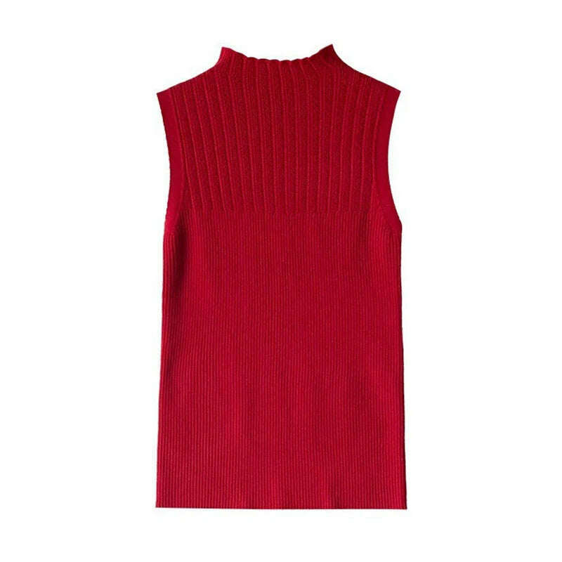 9-Color Retro Half Turtleneck Tank Top – Slim Fit, Sleeveless - D&M Boutique