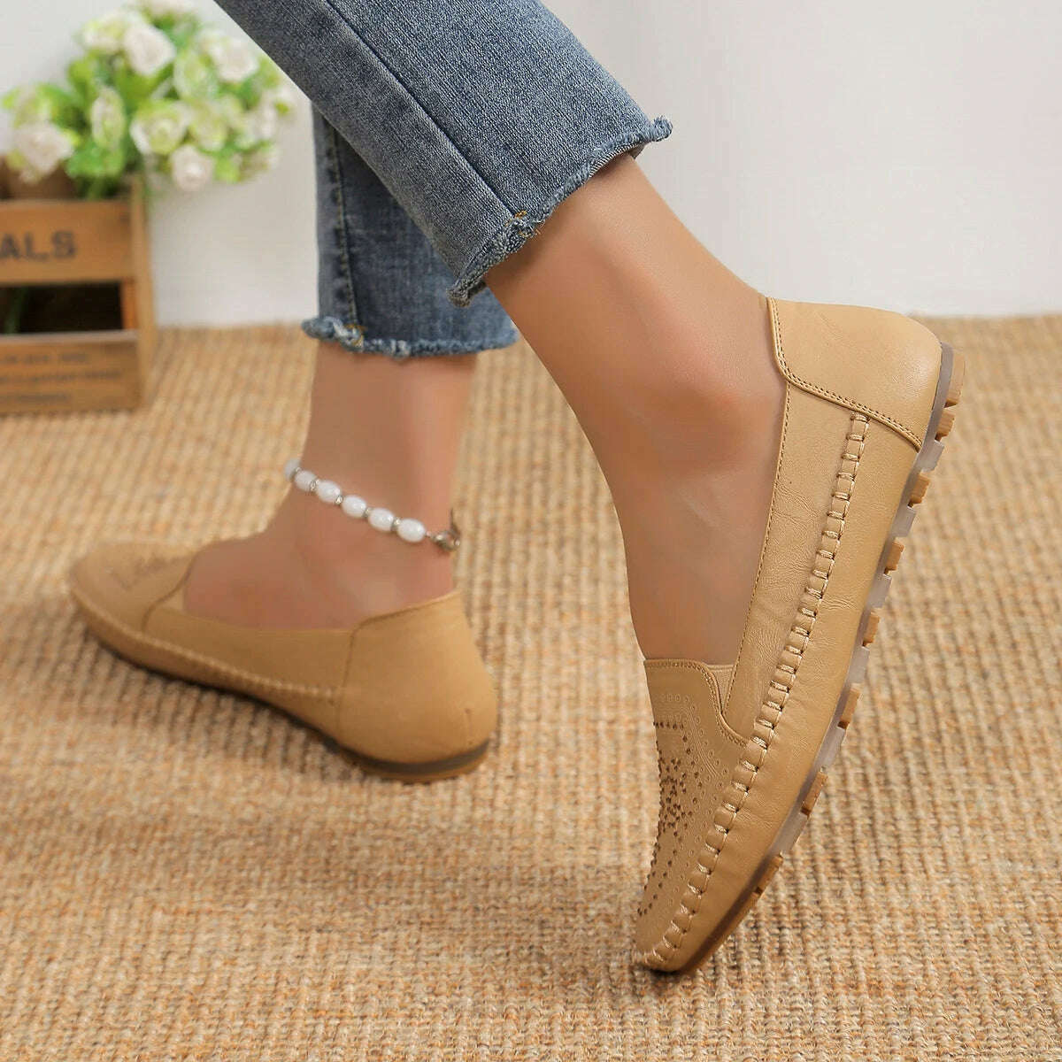 Elegant Crystal Ballerina Flats - Soft Leather Slip-On Mules