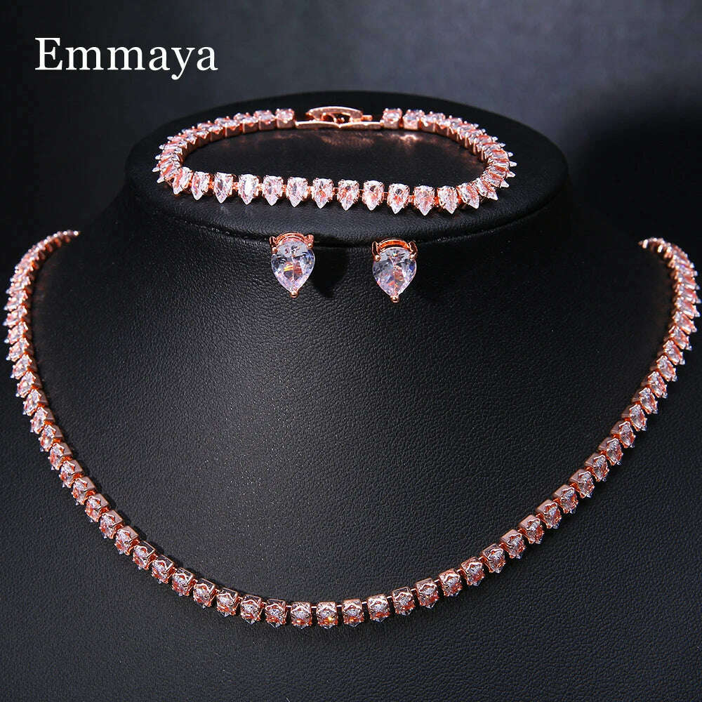Emmaya Zircons Gorgeous Cubic Zirconia White Gold Color Round Wedding Bridal Necklace Earrings Party Jewelry Set for Brides