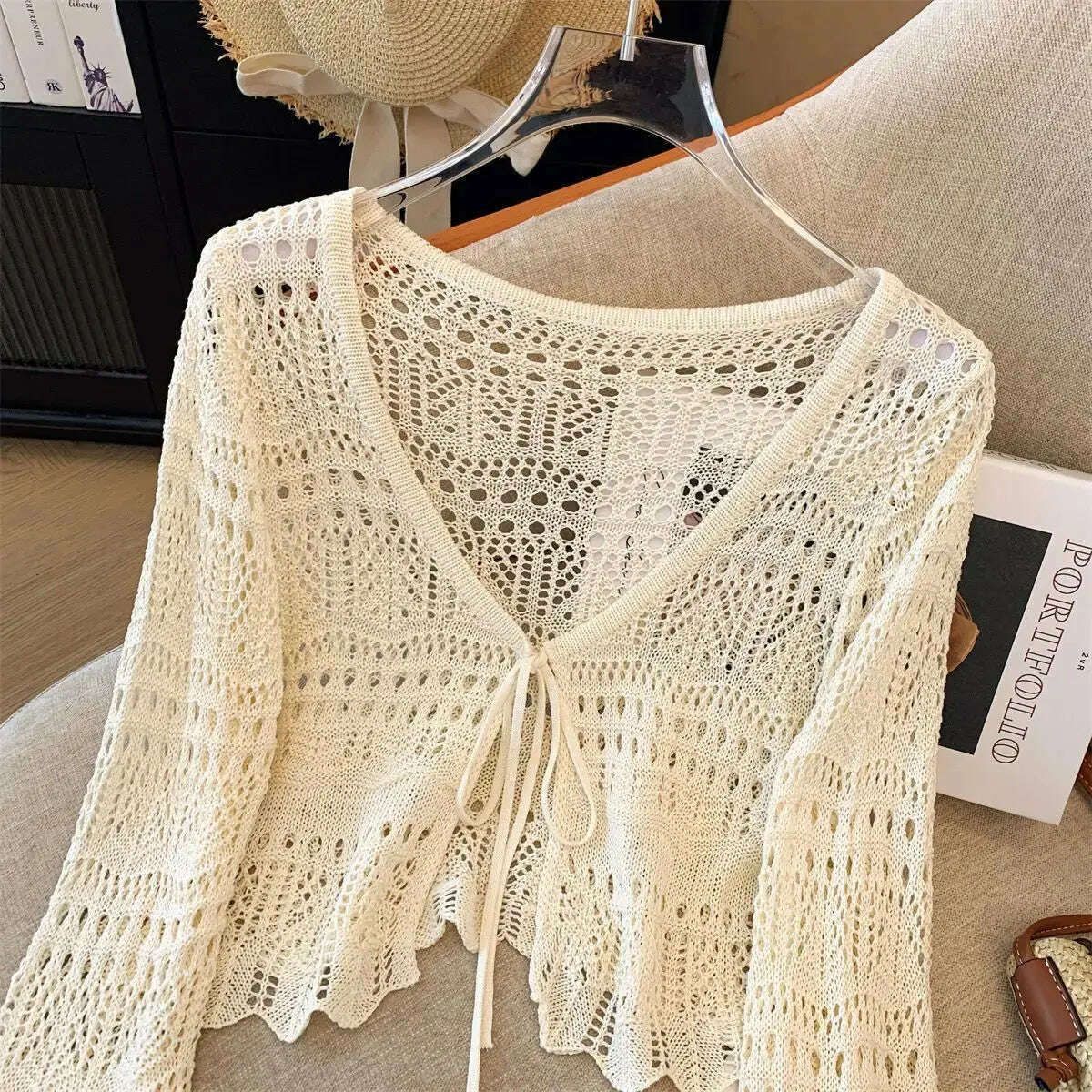 French Mori Girl Knitted Cardigan: Hollow Out, Long Sleeve Top - D&M Boutique