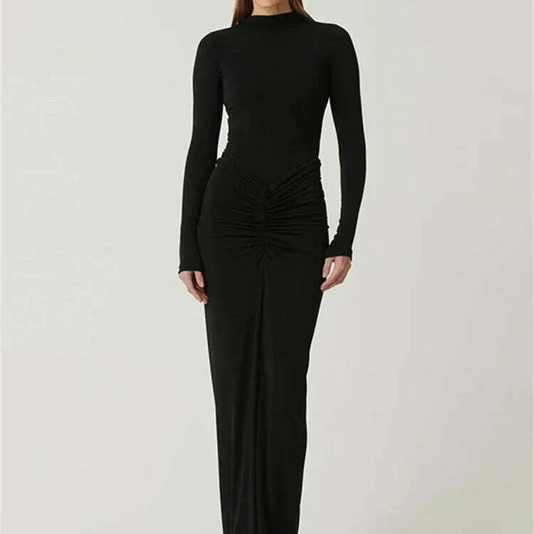 TOSSY Pleated High-Waist Maxi Dress