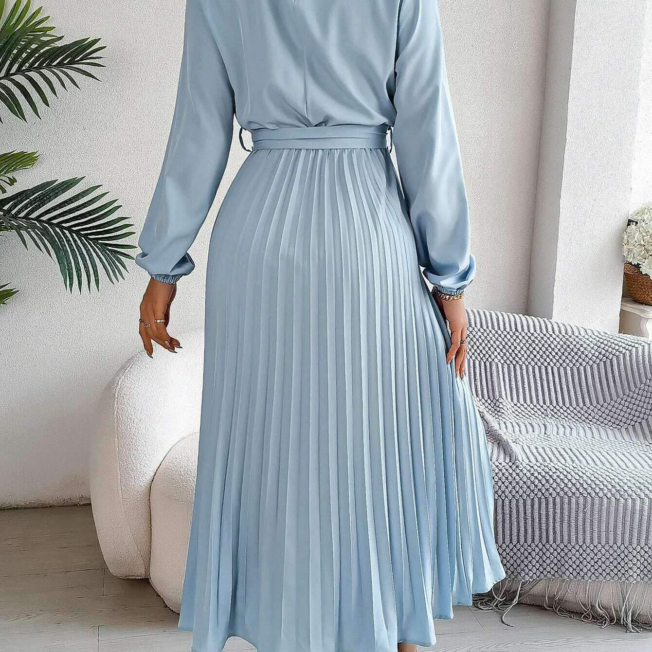Autumn & Winter Pleated Stand-Up Collar Midi Dress