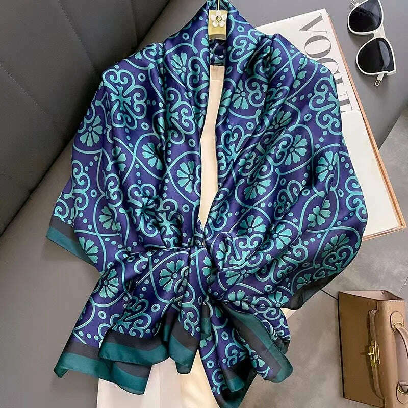 2023 Autumn Winter New Imitated Silk Scarf Women 180*90cm Outdoor Large Size Soft Silky Scarf Beach Long Luxury Scarf Lady Hijab