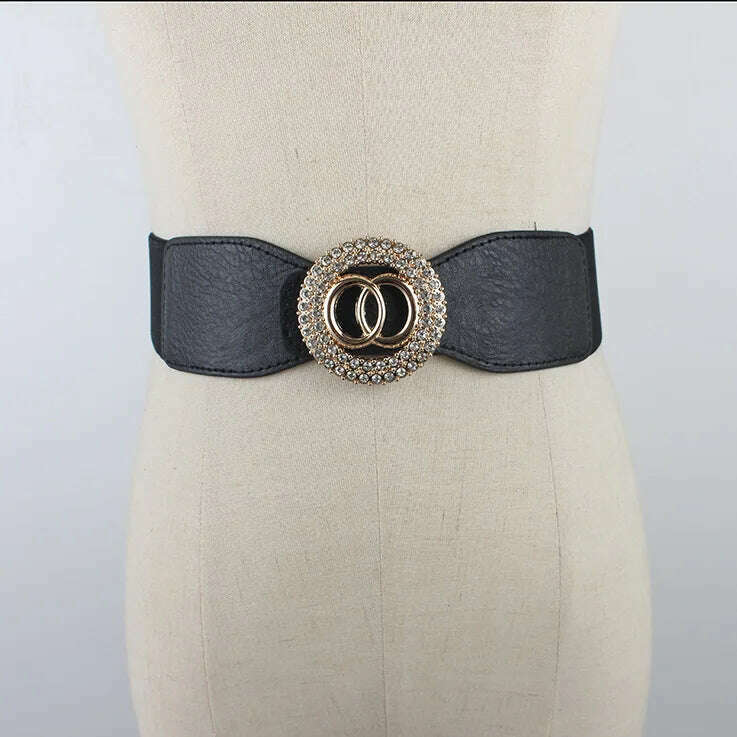 Elastic Rhinestone Wide Girdle Belt