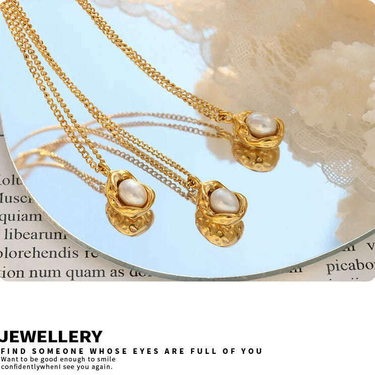 Fashion Inlaid Pearls Pendant Necklace for Women Luxury Design Stainless Steel Cuban Chain Wedding Woman Necklaces Jewelry
