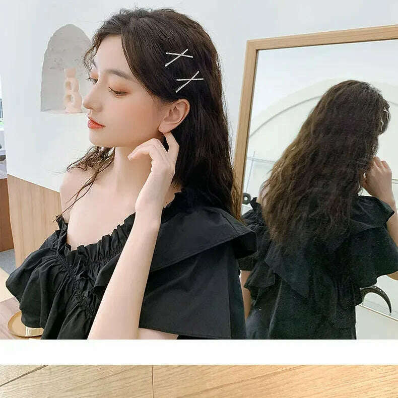 2pcs Cross Crystal Hairpins Rhinestone X Hair Clips