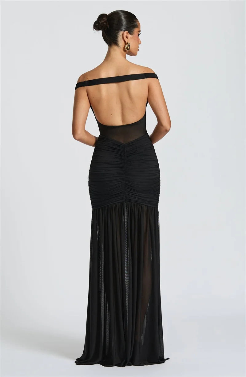 Mozision Off-shoulder Backless Sexy Maxi Dress Women Gown Halter Sleeveless Backless Thigh High Split Club Party Long Dress