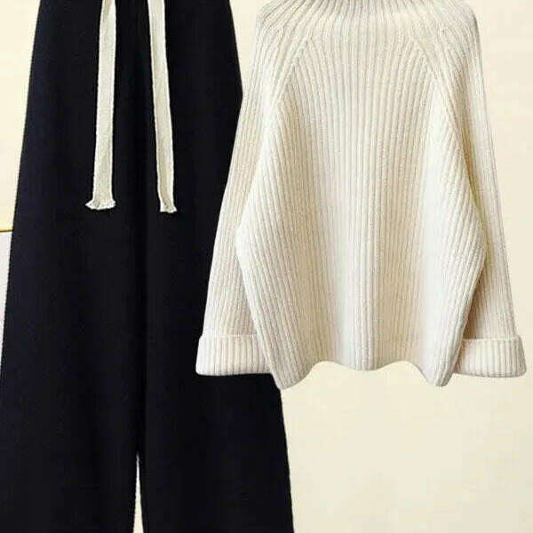 Winter Knitwear Set: Turtleneck Sweater & Wide-Leg Pants - D&M Boutique