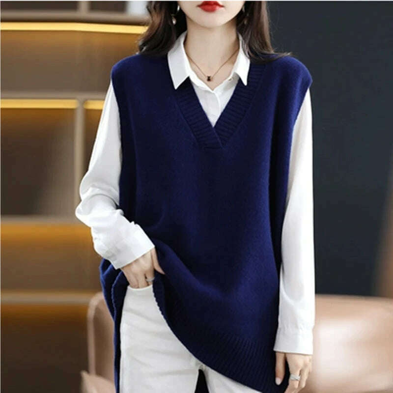 Autumn Cashmere Vest – V-Neck, Sleeveless, Loose Knit Style - D&M Boutique