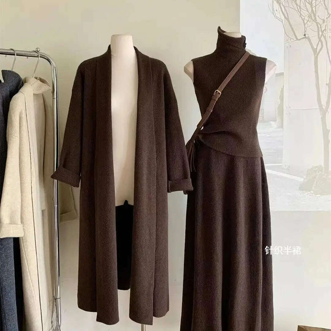Women’s 3-Piece Set – Knit Sweater, Vest, High Waist Skirt, Casual Morocco Style - D&M Boutique