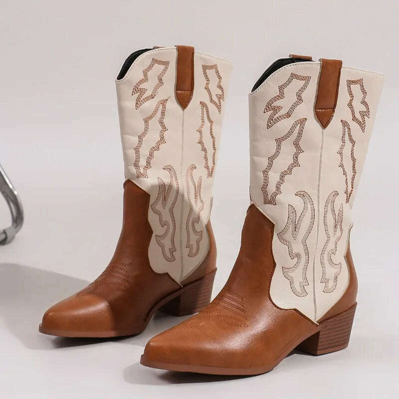 Women's Embroidered Slip-On Mid-Calf Boots