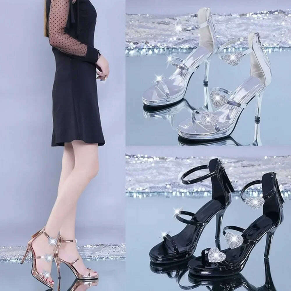 Elegant Glitter High Heel Sandals - Star & Heart Pattern