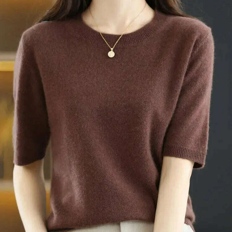 New Short-Sleeved Knit T-Shirt Women O-Neck Pullover Top - D&M Boutique