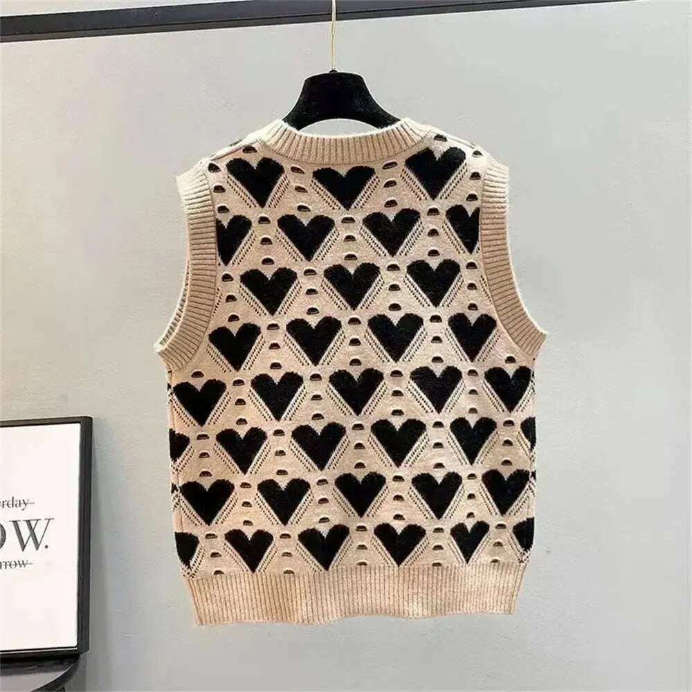 Fashion Love Heart Knitted Vest: V-Neck, Sleeveless, Casual Sweater - D&M Boutique