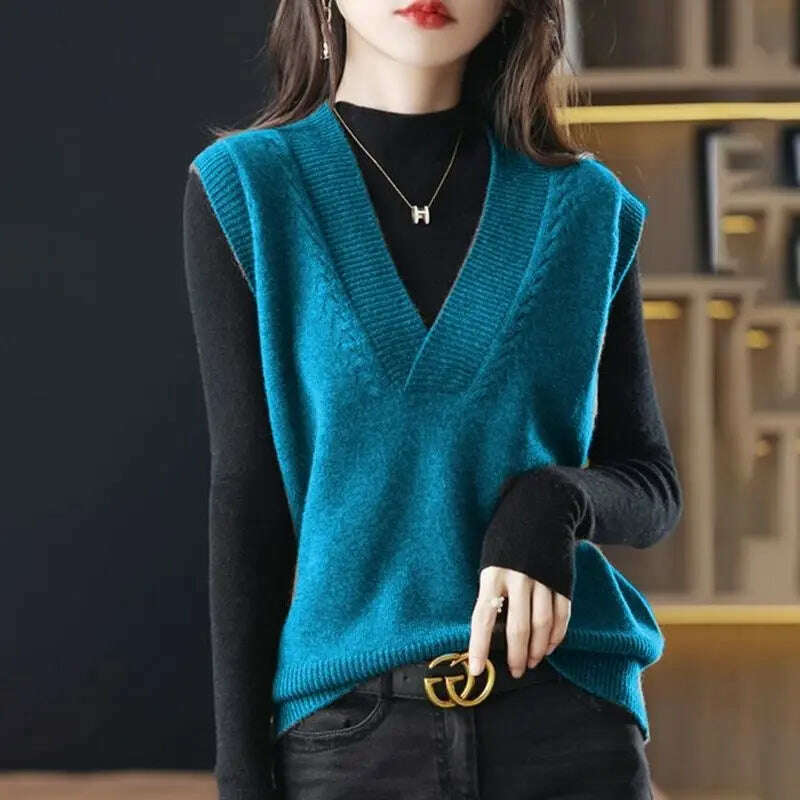 Korean Solid V-Neck Sweater Vest – Loose, Vintage Pullover Style - D&M Boutique