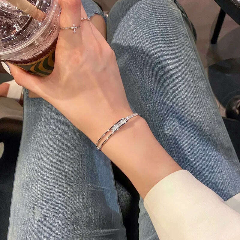 925 Sterling Silver Zirconia Opening Bracelet for Women
