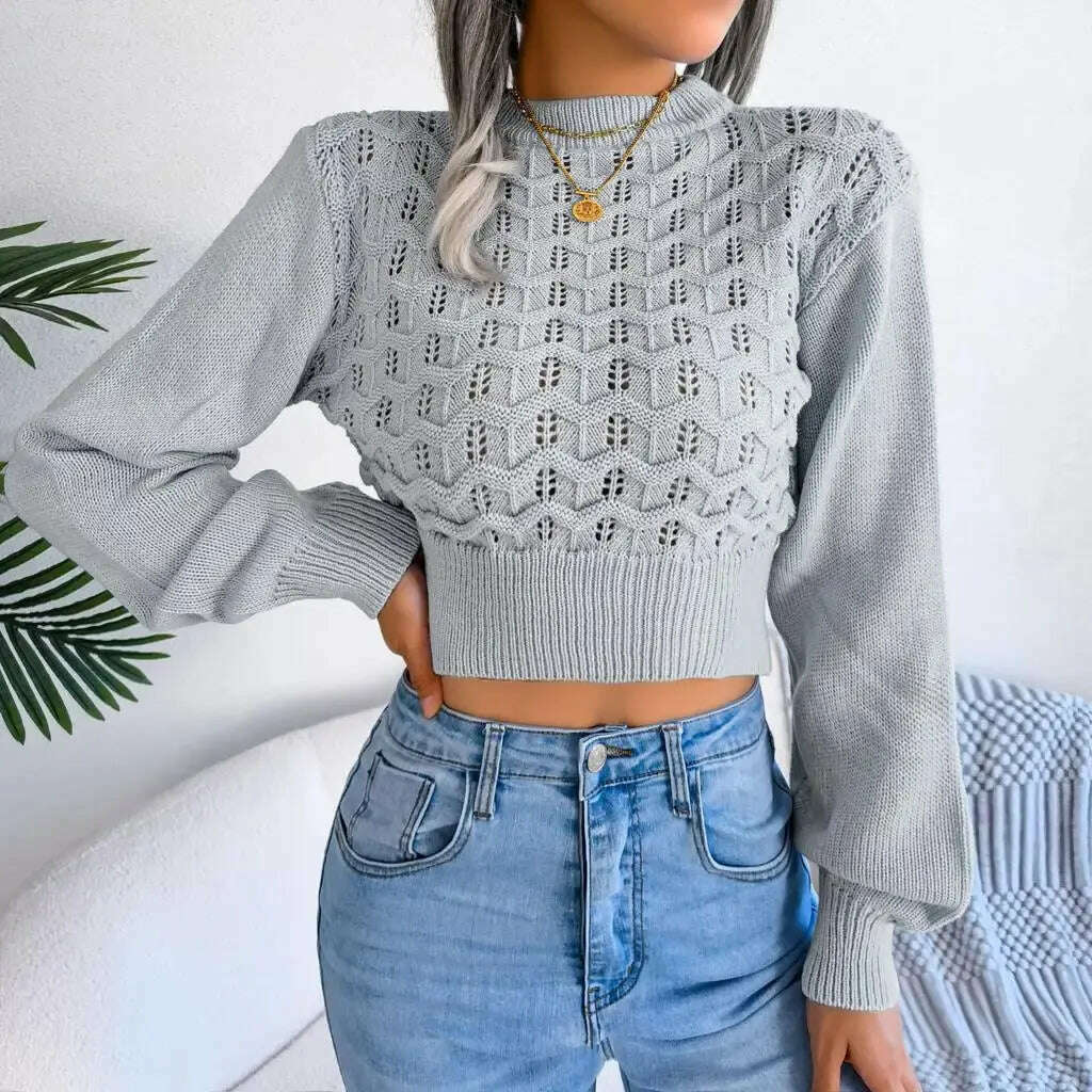 Autumn/Winter Sweater: Knitted, Hollow Crop Top - D&M Boutique