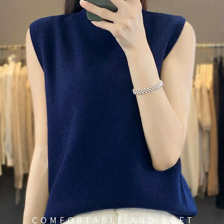 2024 Women's Cashmere Sleeveless Top – 100% Merino Wool, Office Chic - D&M Boutique