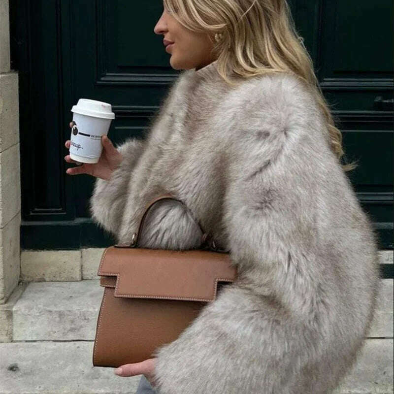 Gradient Cropped Faux Fur Coat for Women – Luxury & Street Style