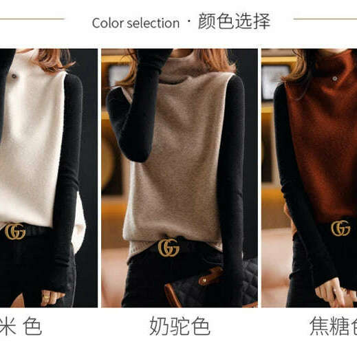High Neck Cashmere Vest – 100% Wool, Loose, Sleeveless Pullover - D&M Boutique