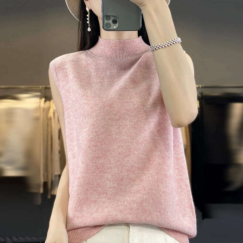 2024 Women's Cashmere Sleeveless Top – 100% Merino Wool, Office Chic - D&M Boutique