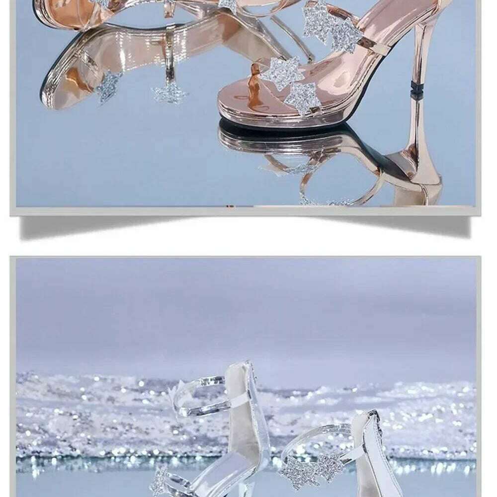 Elegant Glitter High Heel Sandals - Star & Heart Pattern