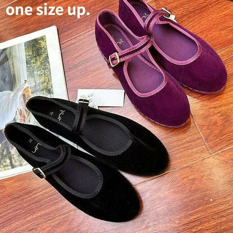 Velvet Mary Jane Flats - Casual, Chic, Red & Timeless