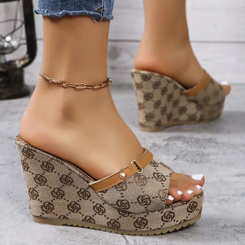 Brand Design Wedge Heel Sandals Women 2024 Summer Chunky Platform Mule Slippers Woman Sexy Super High Heels Sandalias De Mujer
