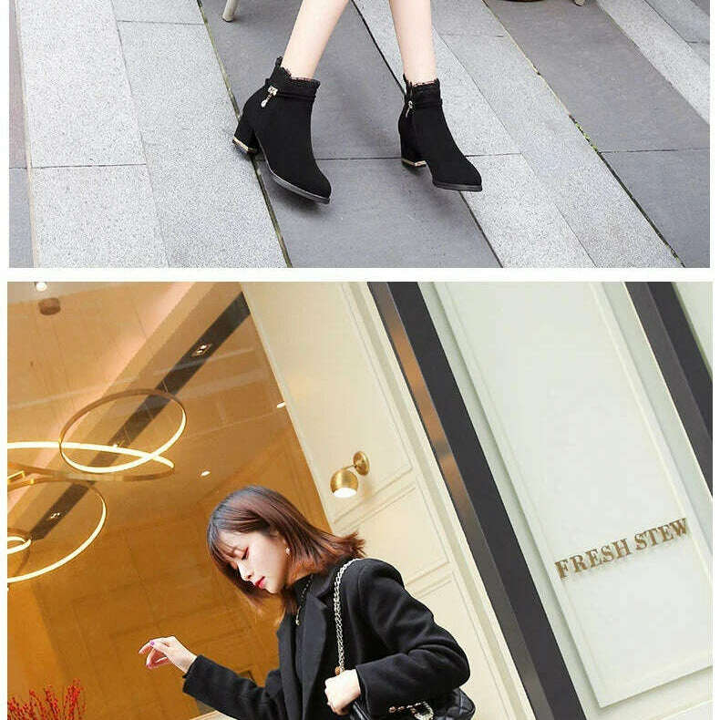 Autumn Fur Ankle Boots - High Heel & Rhinestone Detail