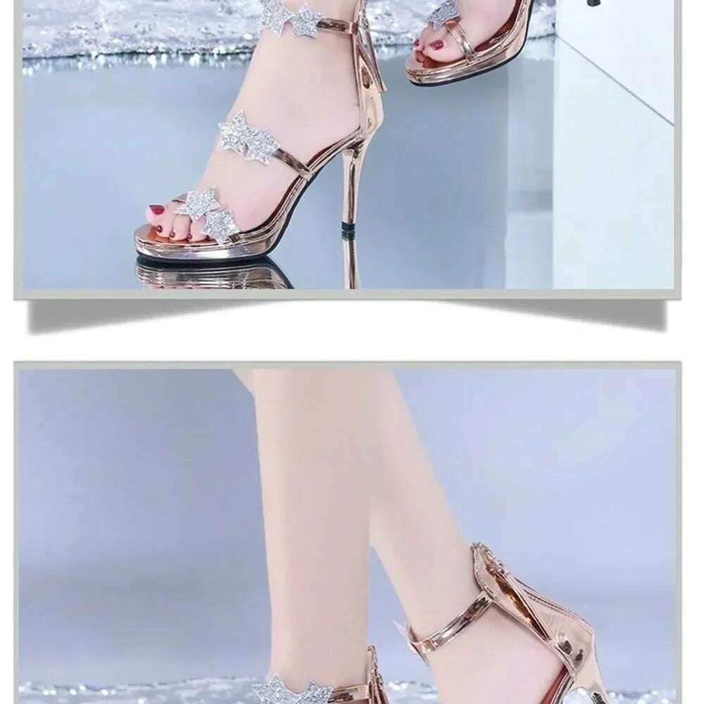 Elegant Glitter High Heel Sandals - Star & Heart Pattern