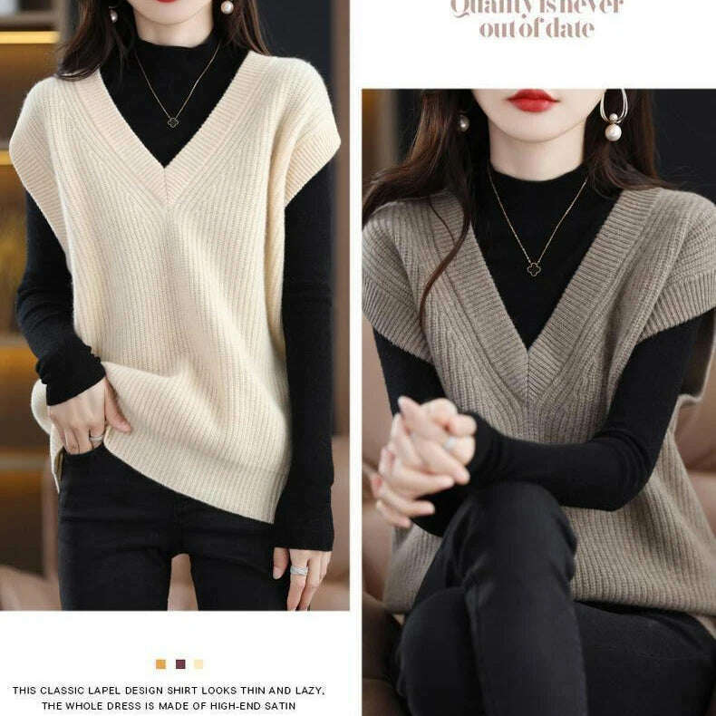 Knitted Vest Jacket – V-Neck, Sleeveless, Wool Blended Top