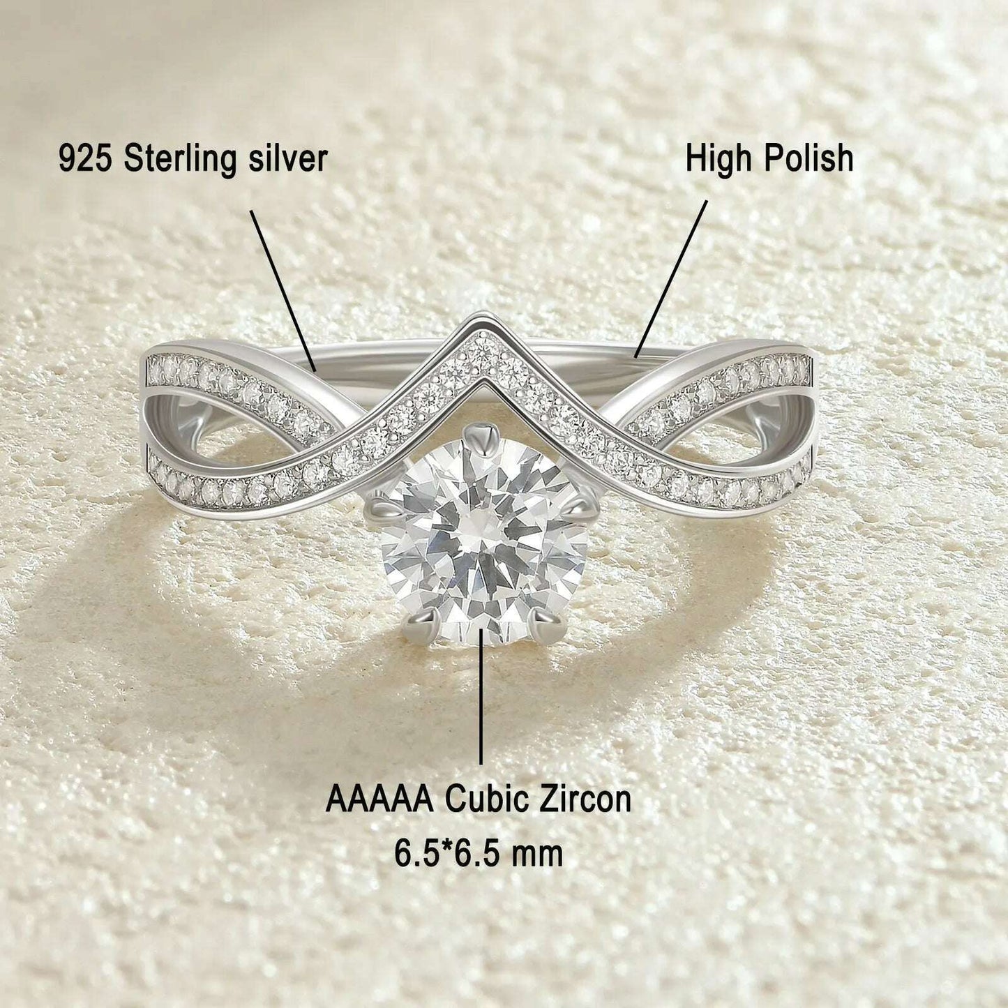 Newshe 925 Sterling Silver Engagement Rings for Women Brilliant Round 1.0 ct AAAAA Zircon Jewelry Wedding Ring