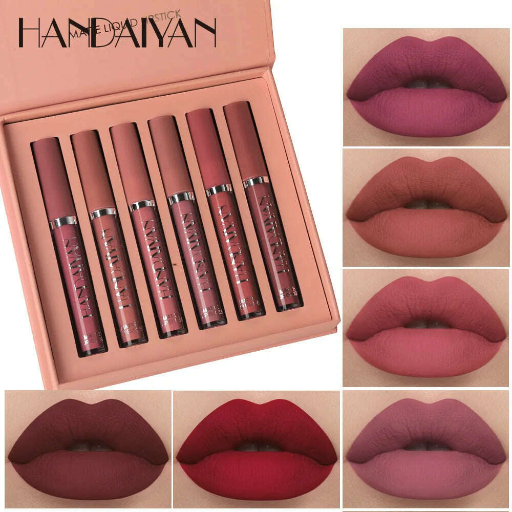 HANDAIYAN 6Pcs Velvet Matte Lip Gloss Set