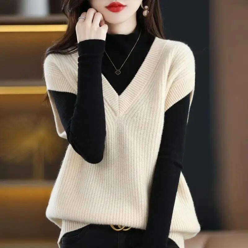 Knitted Vest Jacket – V-Neck, Sleeveless, Wool Blended Top