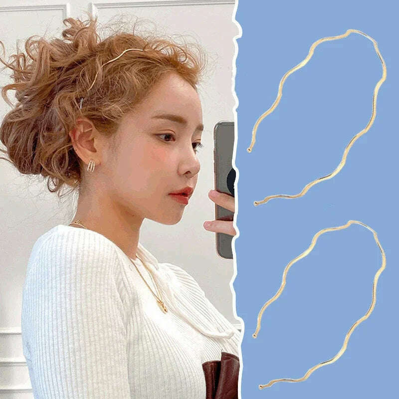 2025 Fashion Women Gold Metal Wave Bending Hairband.