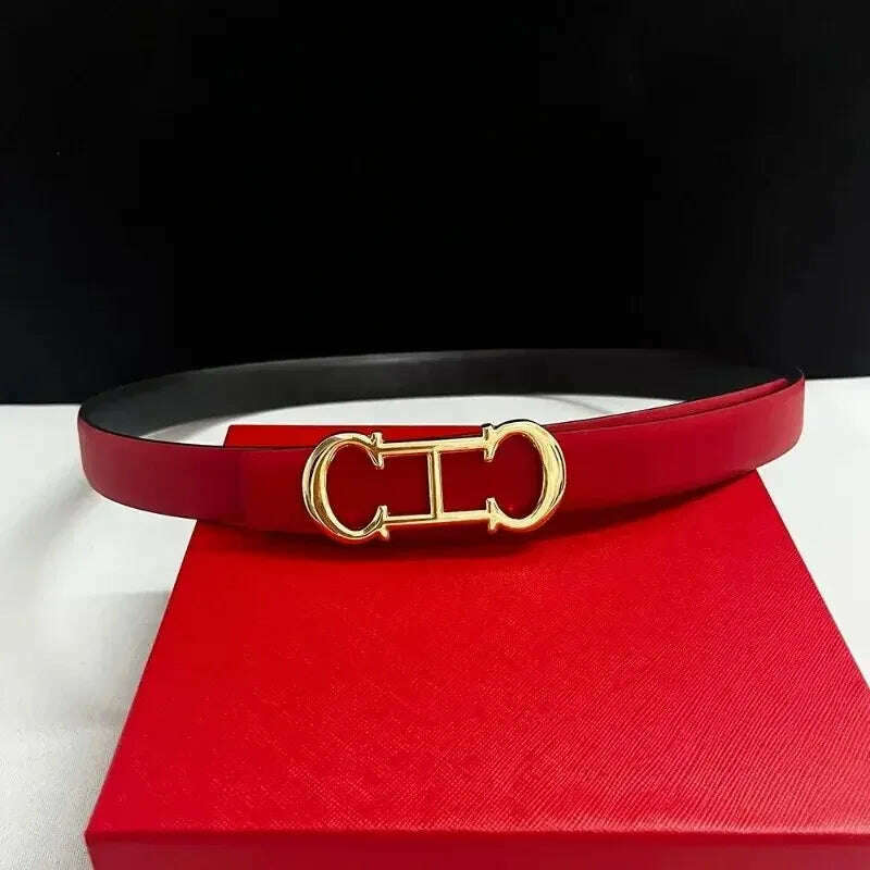 Luxury 25mm Leather Belt for Women with Brand Buckle
