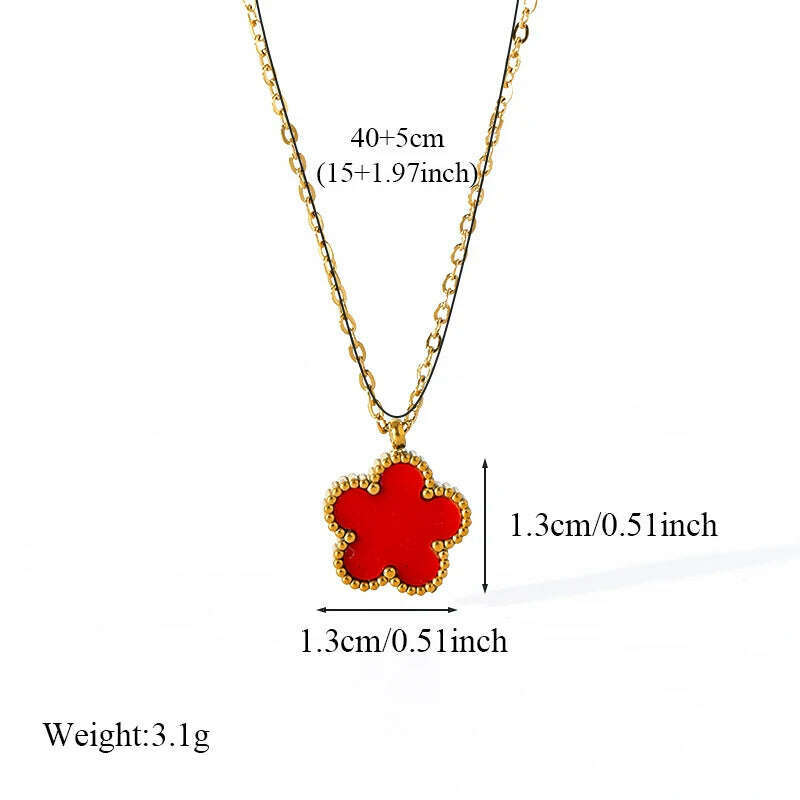 EILIECK 316L Stainless Steel Black Five Leaf Clover Pendant Necklace For Women Fashion New Party Gift Neck Chain Jewelry Collar