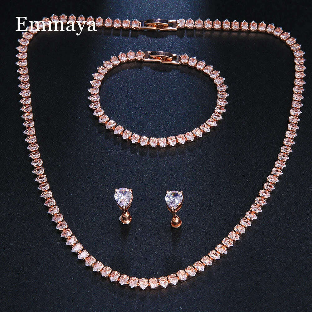 Emmaya Zircons Gorgeous Cubic Zirconia White Gold Color Round Wedding Bridal Necklace Earrings Party Jewelry Set for Brides
